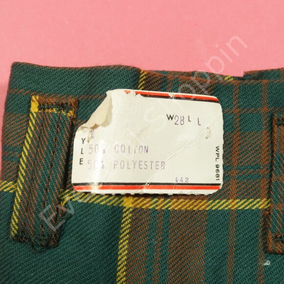Vintage 1970s Polycotton High Rise Wide Leg Pants in Green Plaid Size 28… - Picture 4 of 6